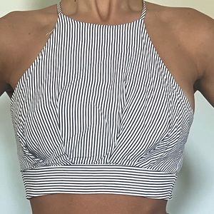 Aqua high neck striped crop top